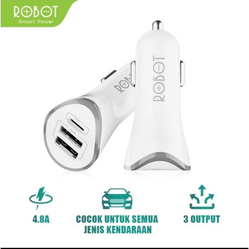 ROBOT RT-C08 Car Charger Colokan Mobil - 3 Port USB &amp; Type C