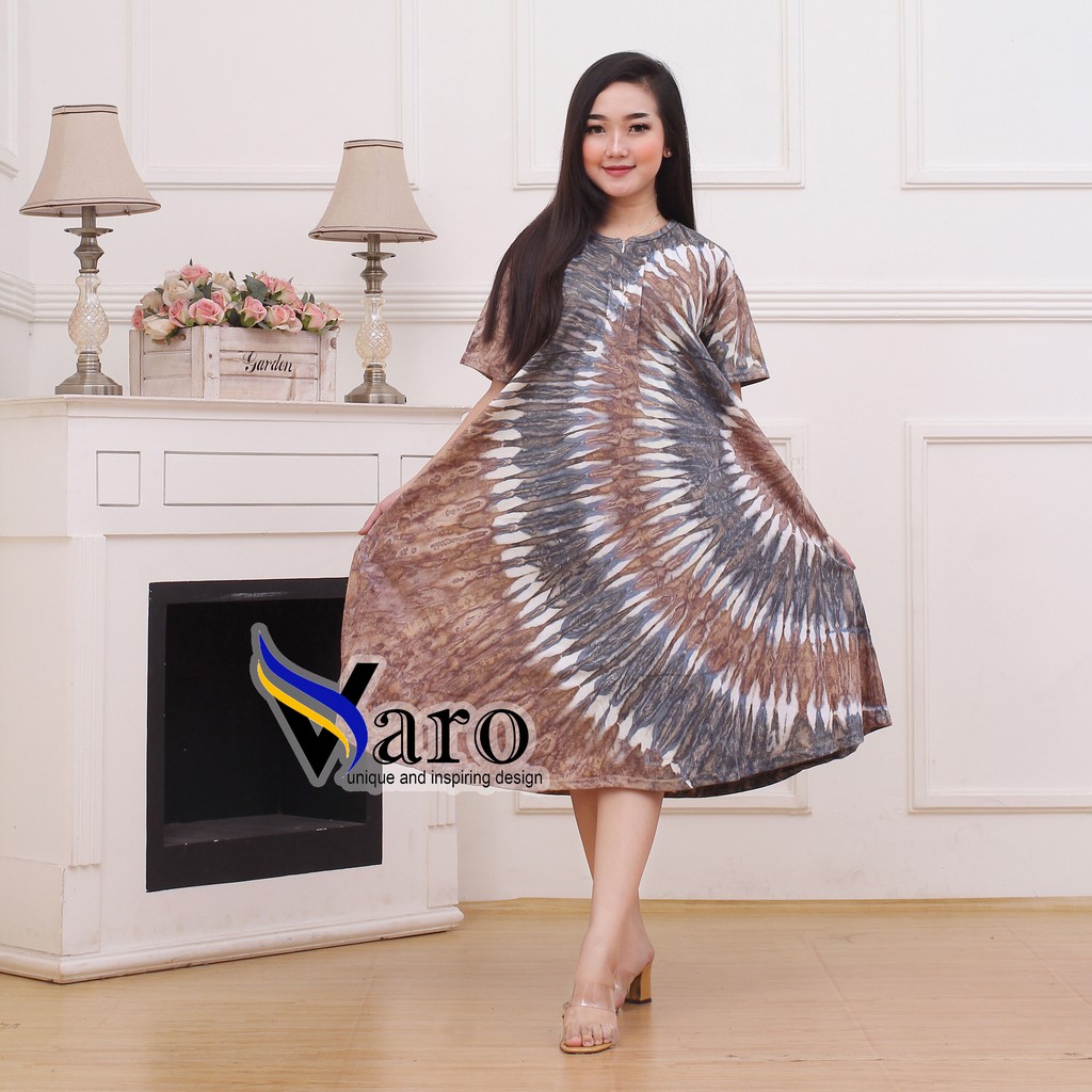 [GROSIR] Daster Kaos Payung Busui Tiedye XXL Jumbo Klok A Busui Resleting-Zip C Coklat