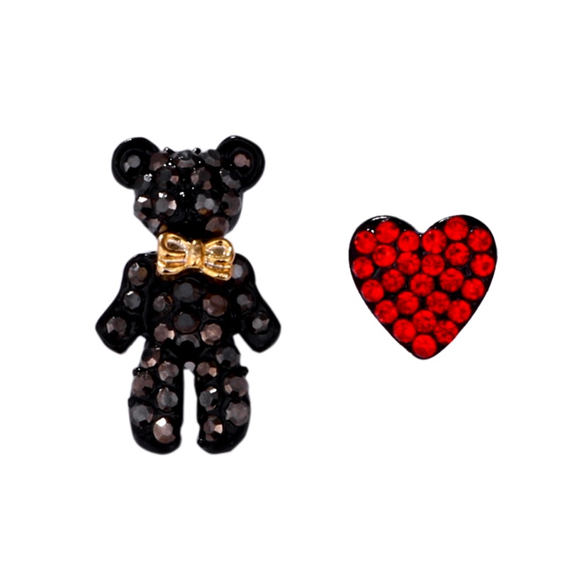 925 jarum perak asimetris bear love heart stud anting-anting wanita temperamen Korea kepribadian kar