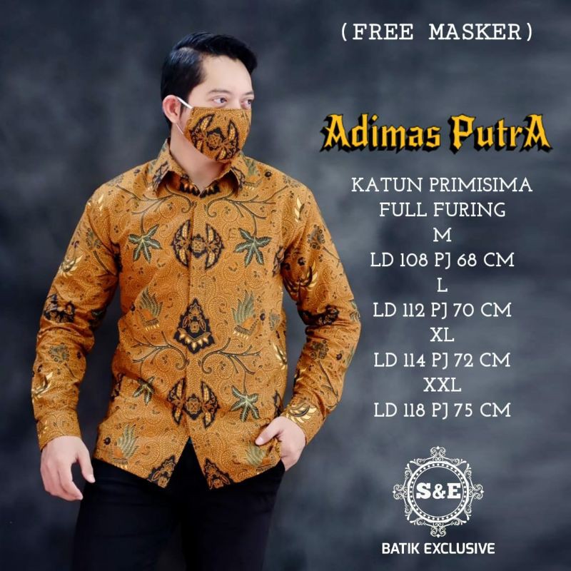 Kemeja Batik Pria Exclusive Terbaru Batik Lengan Panjang Pria Warna Coklat ADIMAS PUTRA Free Masker