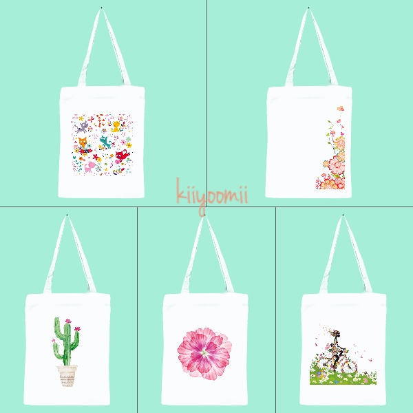 Bisa CUSTOM FOTO PART 2 FLOWER / BUNGA New totebag tas wanita tote aesthetic tas fashion wanita tas kuliah sekolah printing (resleting)  drill premium (200) || kiiyoomii ||