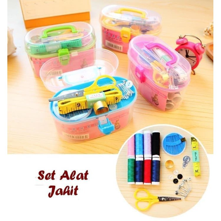 Big Sale!! Alat jahit kotak box set perlengkapan benang jarum peniti gunting meteran lengkap