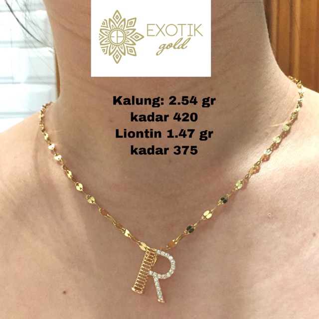 Kalung emas gucci kadar 420 dan liontin emas R kadar 375
