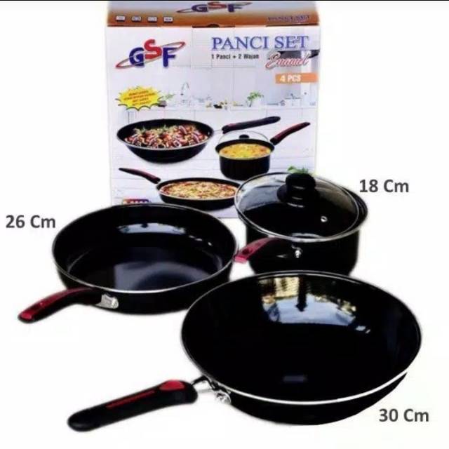 panci set gsf enamel isi 3 panci dan 1 tutup
