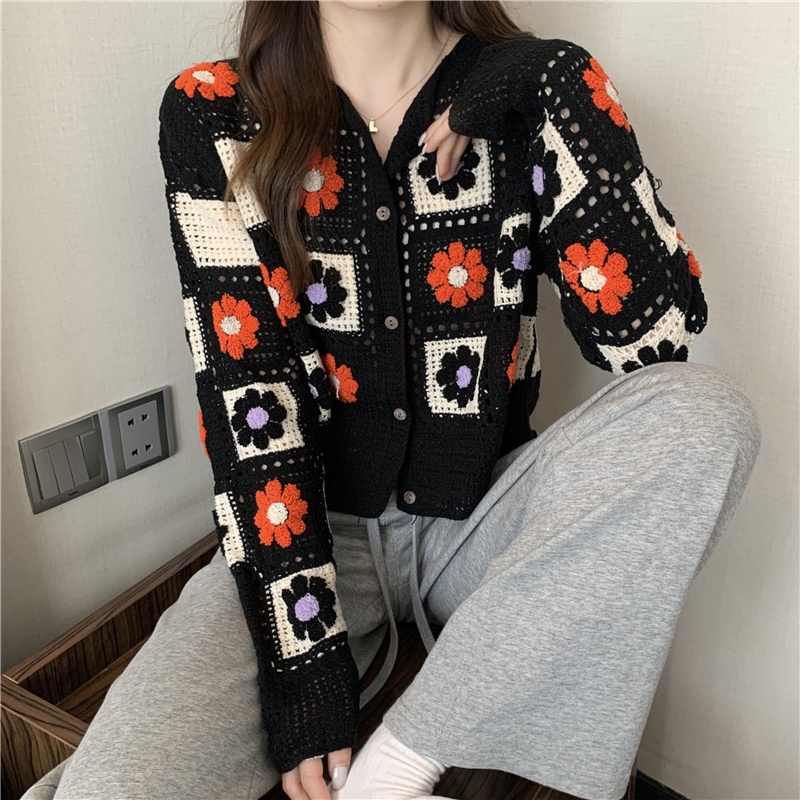 Atasan Rajut Wanita Korean Style Vintage Cardigan Rajut Kancing Lengan Panjang