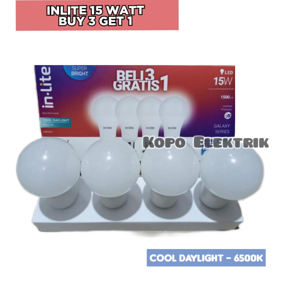 Lampu Led Inlite 15 Watt Beli 3 Gratis 1 Bergaransi - Putih