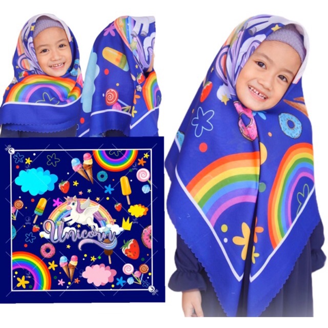 VOAL PRINTING M0TIF UNICORN ICE CREAM / HIJAB ANAK MOTIF KUDAPONY / JILBAB ANAK KARAKTER LUCU