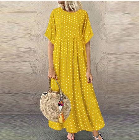 Women Long Maxi Dresses Polka Dot Large Loose Fake Two-piece Cotton Linen Dress Summer