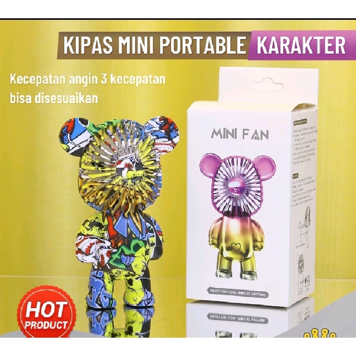 Promo Kipas Karakter Bear Brick Portable/Kipas Angin Gradasi Bear Viral