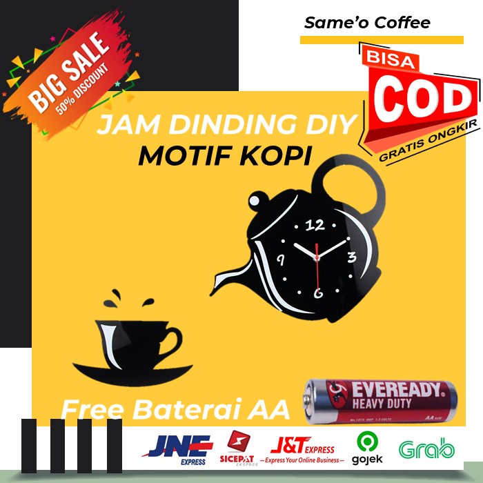 JAM DINDING DIY / GIANT WALL CLOCK QUARTZ CREATIVE DESIGN - MOTIF TEKO KOPI UNIK