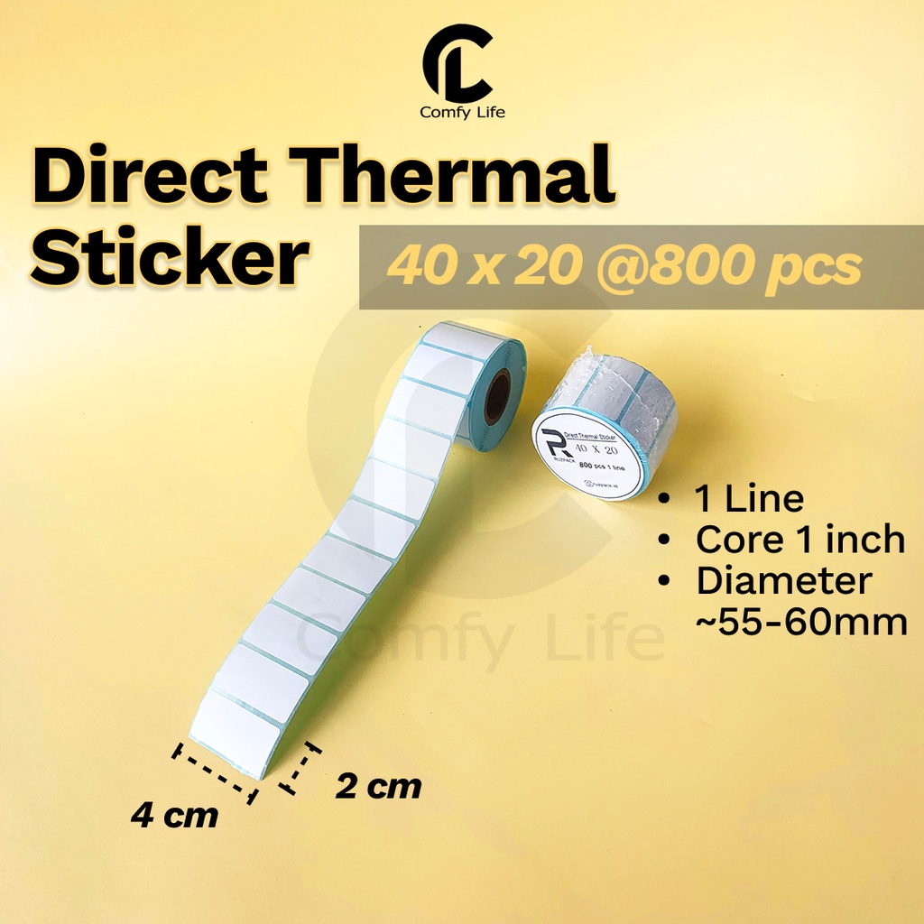 

DIRECT THERMAL STICKER [40x20 MM] KERTAS LABEL STIKER BARCODE 1 LINE 800 PCS