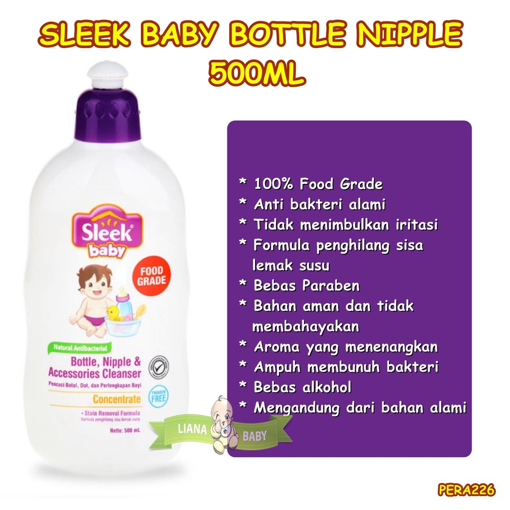 PERA226 SLEEK BABY BOTTLE NIPPLE SABUN CUCI BOTOL BAYI 500ML - Exp 01 2025