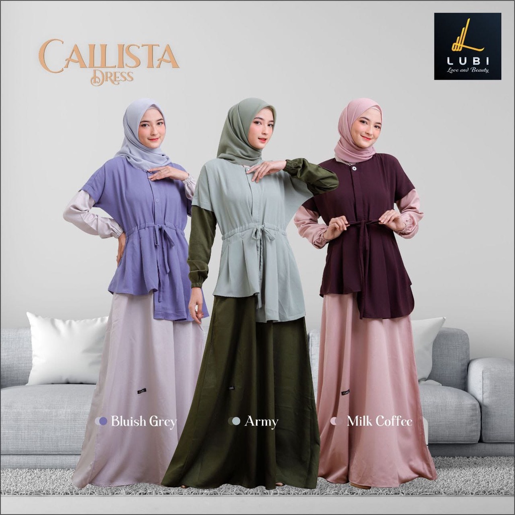 Cod Gamis Lubi Terbaru 2022 Gamis Lubi Callista Dress Wanita Kekinian Motif Tali Serut Gamis Lubi Pr
