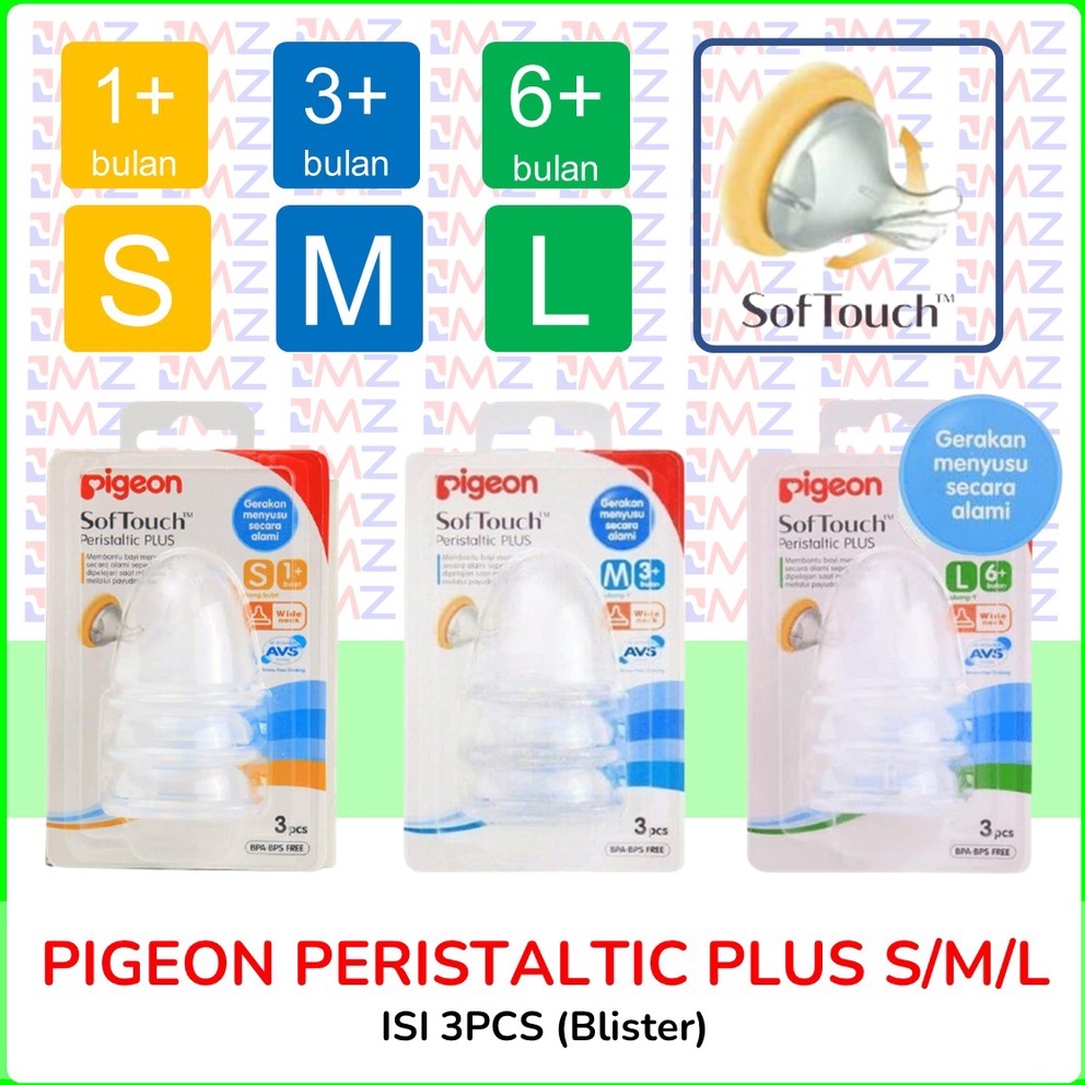 ✅MZ✅ Nipple PIGEON Peristaltic PLUS Ecer dan Kemasan Blister - Dot Pigeon PERISTALTIC PLUS Blister isi 3pcs - PIGEON Nipple Peristaltic Plus ecer dan Blister isi 3pcs Ukuran SS / S / M / L / LL / LLL