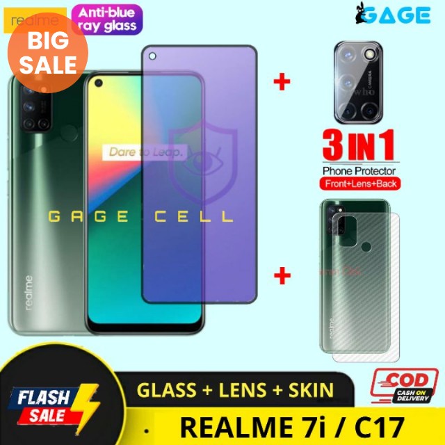 HEMAT 3in1 Tempered Glass Anti Blue Light Full Layar Realme 7i C17 Tg Antigores Radiasi Screen Guard