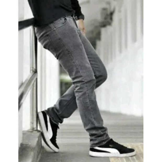 Celana Jeans Warna Abu Pria/Cowok Panjang Tebal Berkualitas Premium Quality!