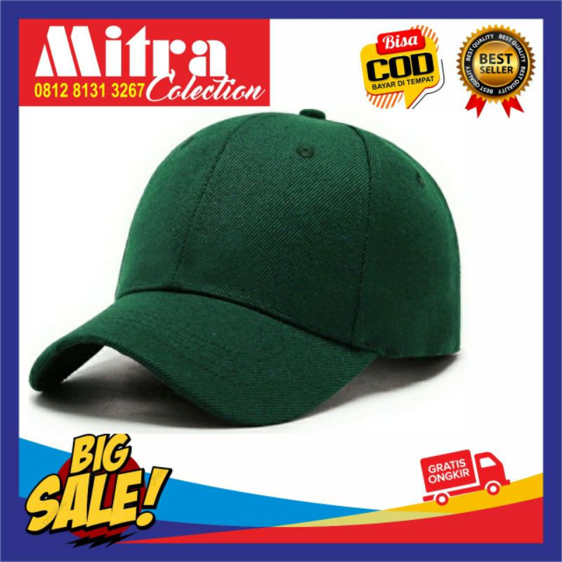 topi raffel bisbol hijau botol