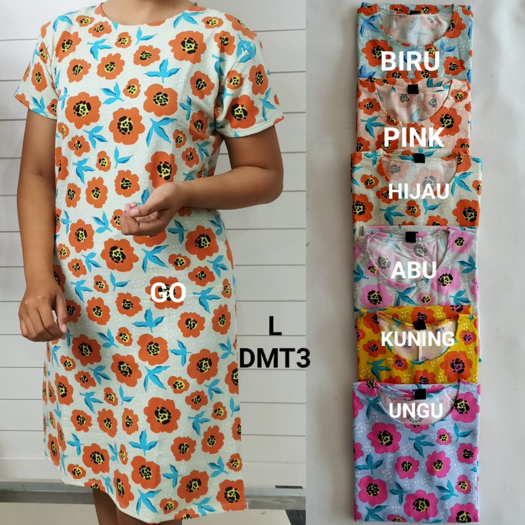 gof DMT LMN DRESS/DASTER Wanita Casual Bermotif Pakaian Perempuan Lengan Pendek