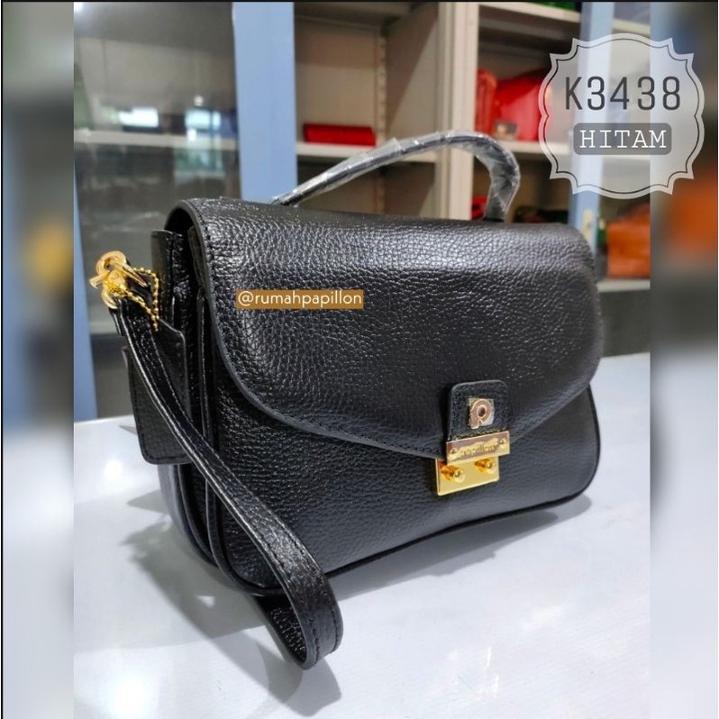 Tas Selempang Wanita Kulit Asli Merk Papillon Original / K3438 Hitam