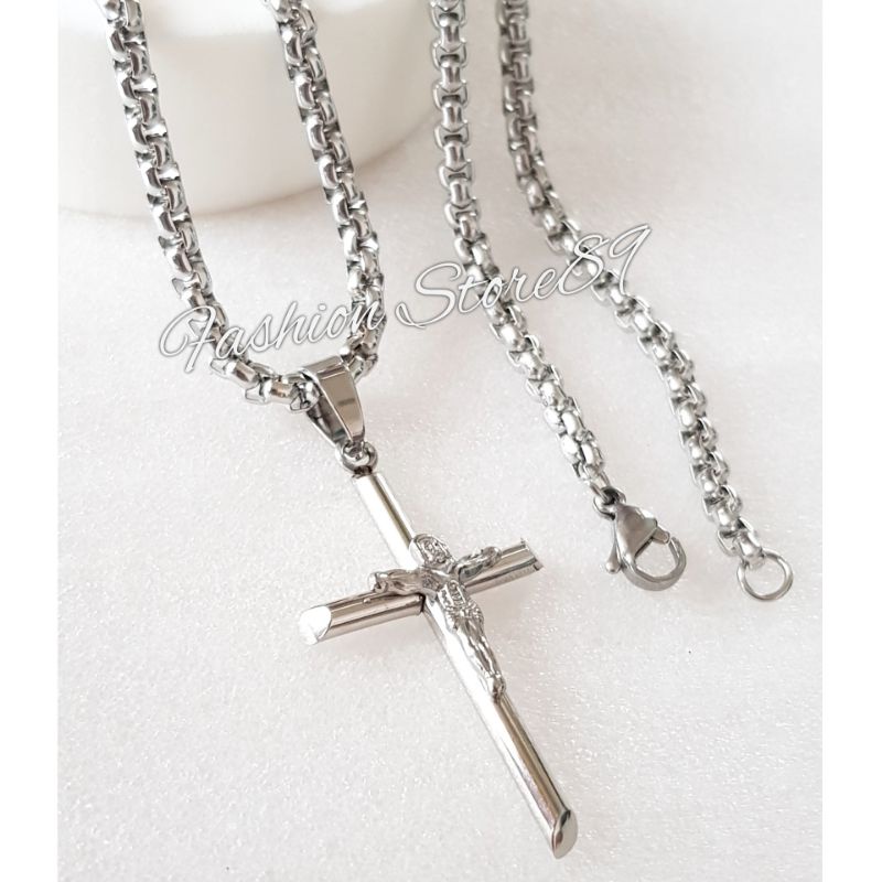 Kalung Salib Jesus Big size Titanium impor Fashion Rohani Salib Jesus Titanium Premium gold silver Pria Wanita Antikarat