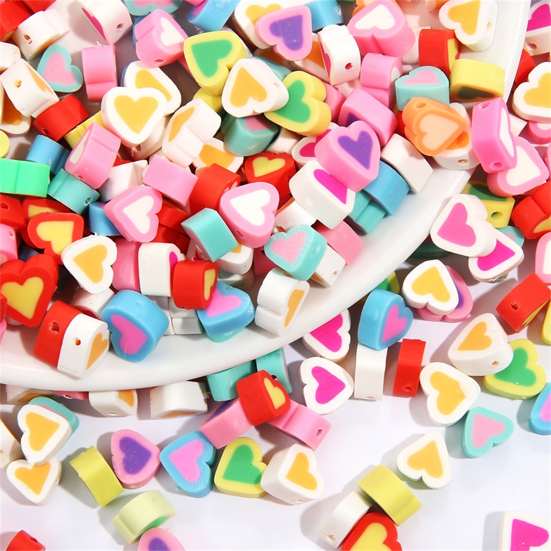 30Pcs/Lot 10x9mm Clay Spacer Beads Love Heart Shape Polymer Clay Beads For Jewelry Making DIY Handmade Crafts Accessories