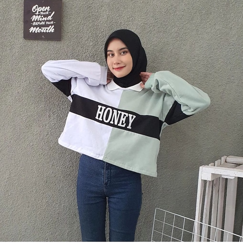 sweater wanita - Honey colar croope sweater wanita - sweater croope