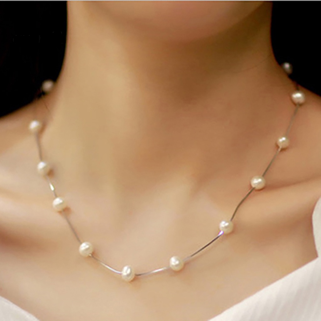 (ord) Kalung Rantai Clavicle Adjustable Bahan Alloy Dengan Mutiara Imitasi Untuk Wanita