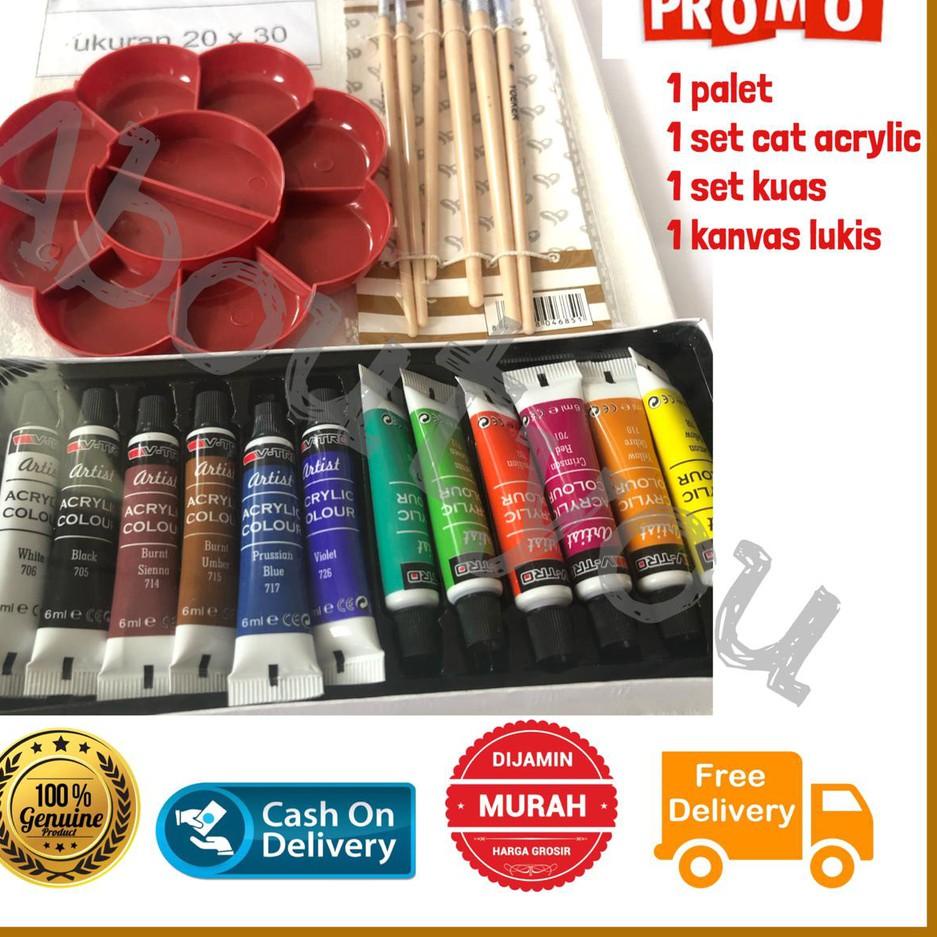 

Ready Stock❉☍ PAKET LUKIS KOMPLIT 4 in 1 KANVAS Besar Cat Akrilik Palet Kuas Set Melukis Lengkap 37 ☍