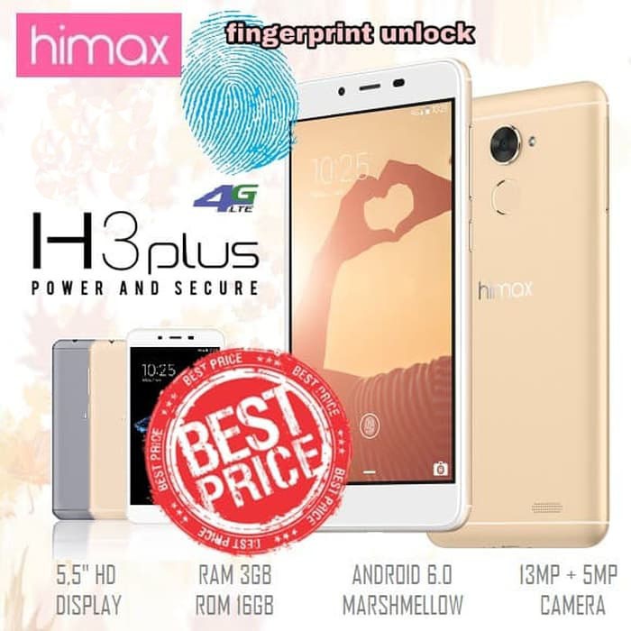 Himax H3 H3 Plus M23i Android 4g 5 5 Ram 3gb Rom 16gb Fingerprint Gold Shopee Indonesia