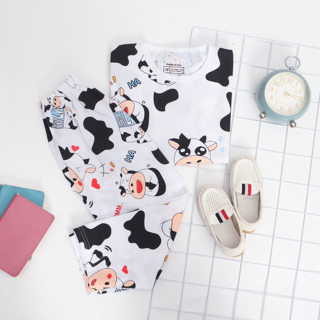 Surprise Kids (MOO-MOO) Setelan Kaos Anak Baju Anak Laki Laki dan Perempuan Motif