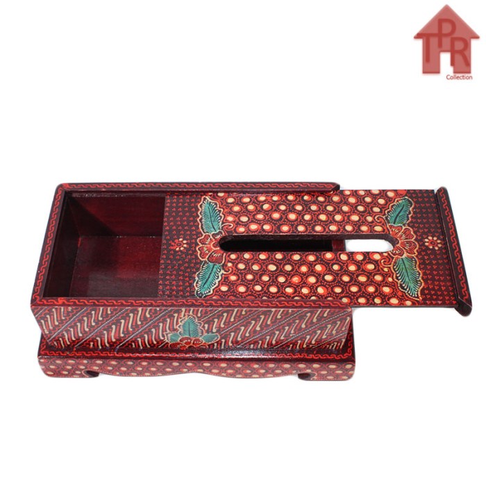 Tempat Tisu Kayu Berkaki / Box Tisu Motif Batik - Tissue Dispenser