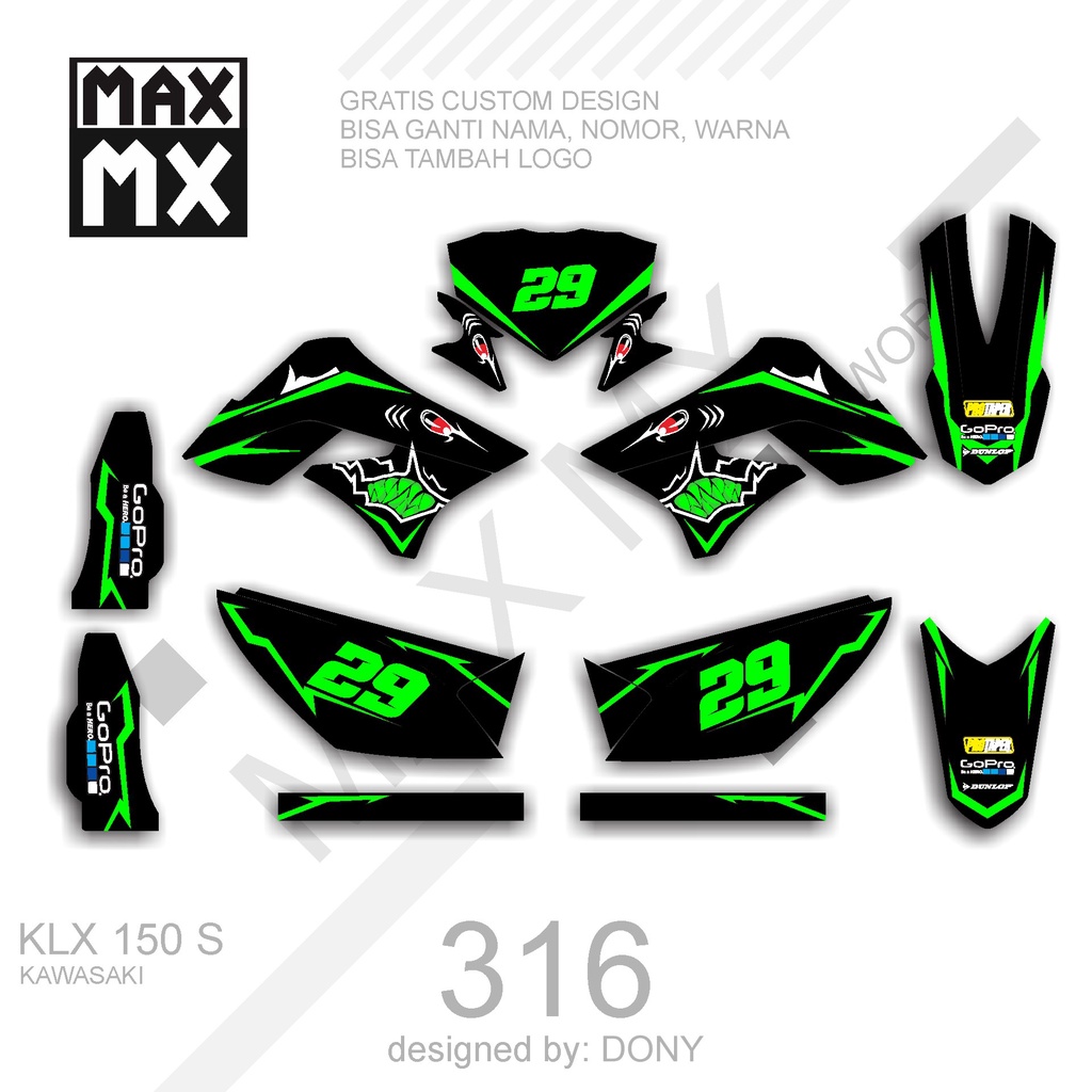 DECAL STIKER MOTOR KLX 150 S MOTIF SHARK HIU ELEGANT