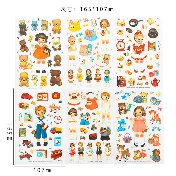 

(Set 6 Lembar) Stiker Dekoratif Lucu / Unik Motif Boneka Cantik