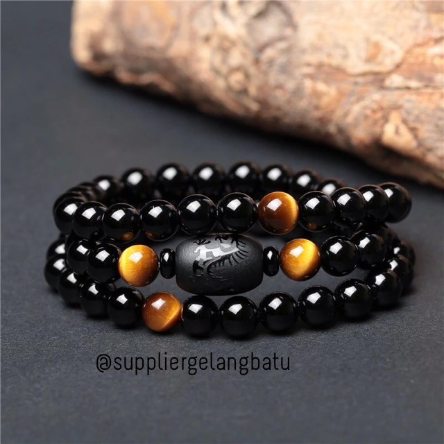 Gelang Lilit Dragon Phoenix Triple Natural Stone asli buddhist bracelet buddha budha om mani padme