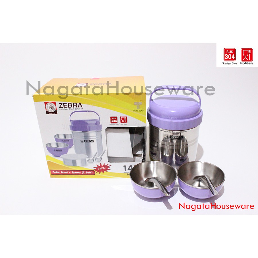 Rantang Tunggal Stainless / Rantang Zebra / Mangkok dan Sendok Stainless / Double Wall Set with Wind