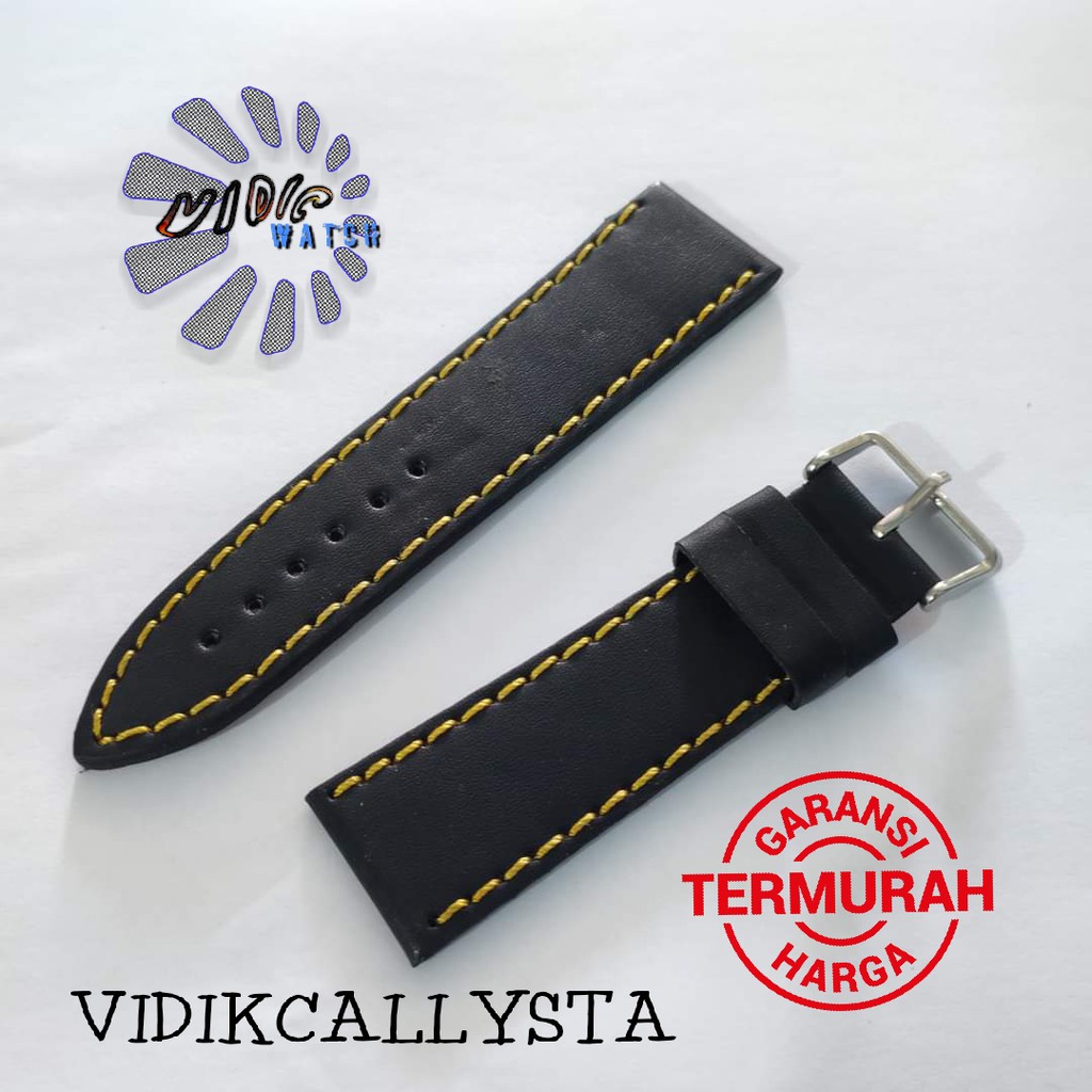 Tali Jam Tangan Kulit 22mm 24mm Hitam kulit jeruk Jahit Warna 22 24