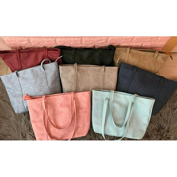Hari Ini Tas Santai Simpel Polos Cantik Murah/ Tote Bag Syntetic Leather - Hitam Terbatas