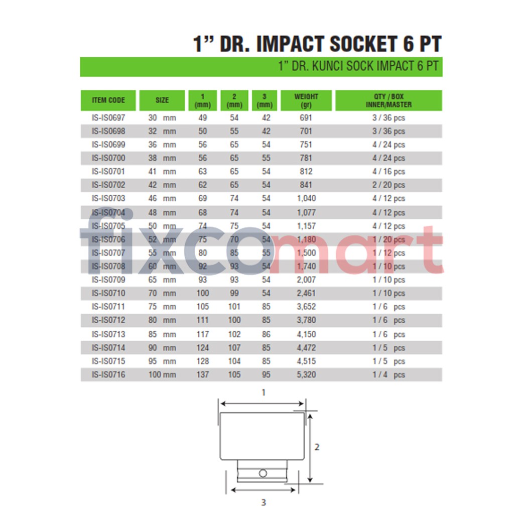 Tekiro Mata Sock Impact 1 Inch 32 Mm 6Pt