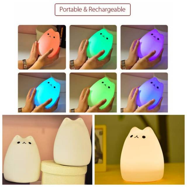 Lampu Tidur LED 7 Warna Model Kucing Lucu