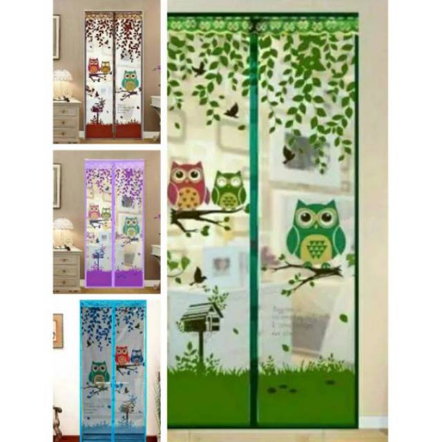 Tirai Magnet Anti Nyamuk Pintu Kelambu Motif Karakter Owl & Burung Hantu