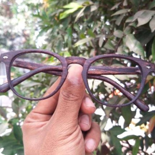 Frame kacamata motif kayu lensa fotocromic kacamata minus pria