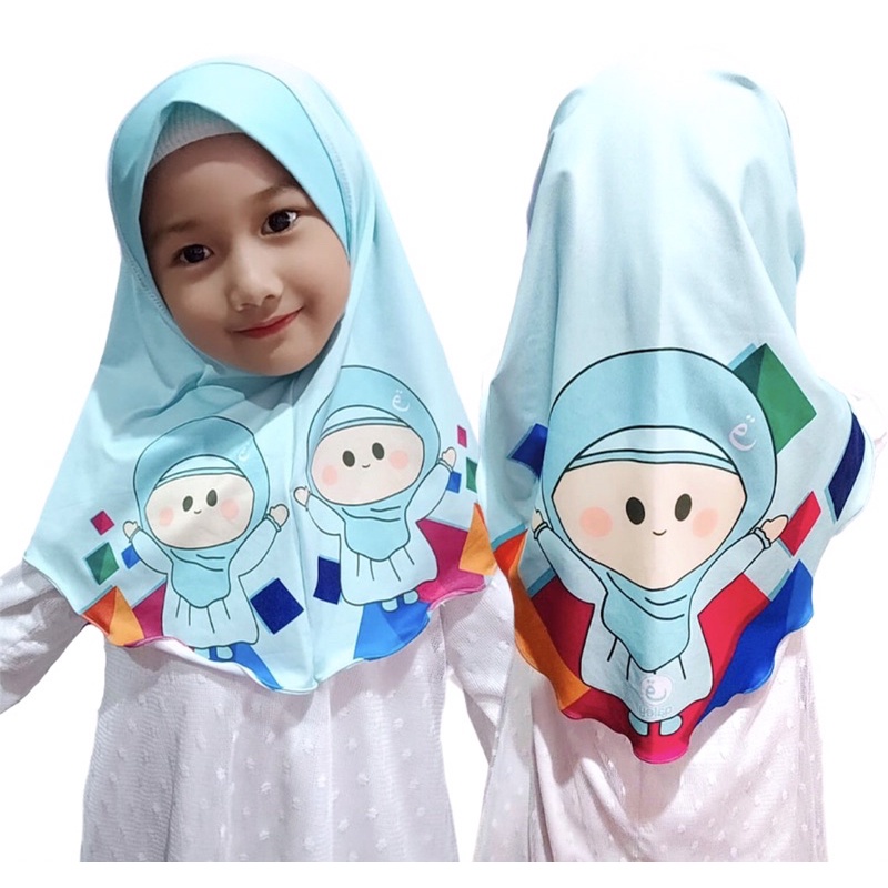 HIJAB INSTANT ANIMASI QALEY BIRU / HIJAB ANAK KARAKTER / HIJAB ANAK LUCU