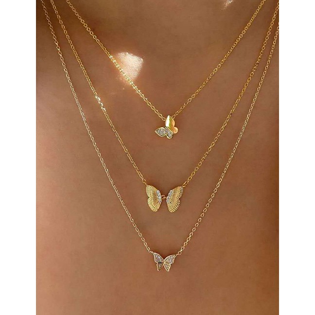 LRC Kalung Fashion Gold Color Alloy Multilayer Butterfly P82872