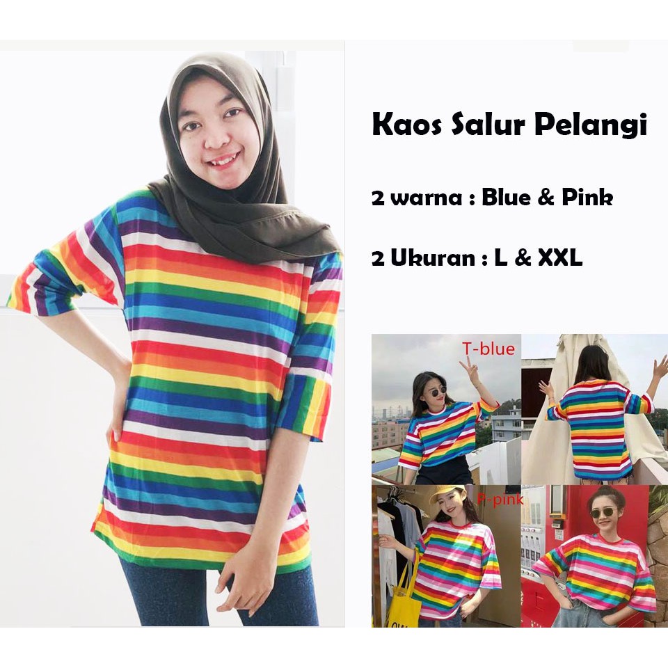 Kaos wanita Motif Salur Pelangi