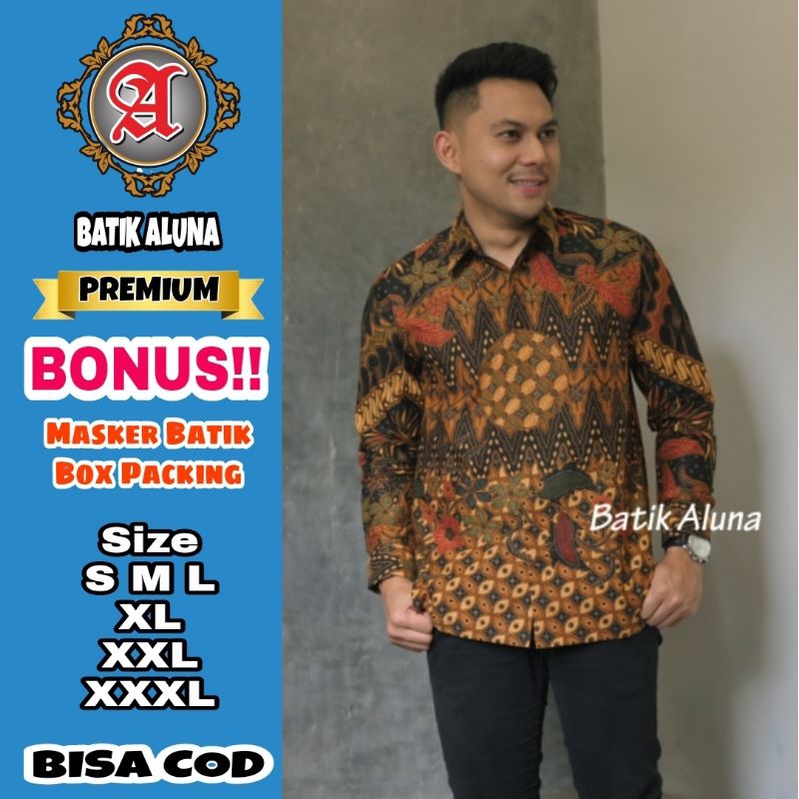 Baju Batik Pria Premium Lengan Panjang Full Furing Batik Solo Pekalongan Batik Reguler Batik Aluna P