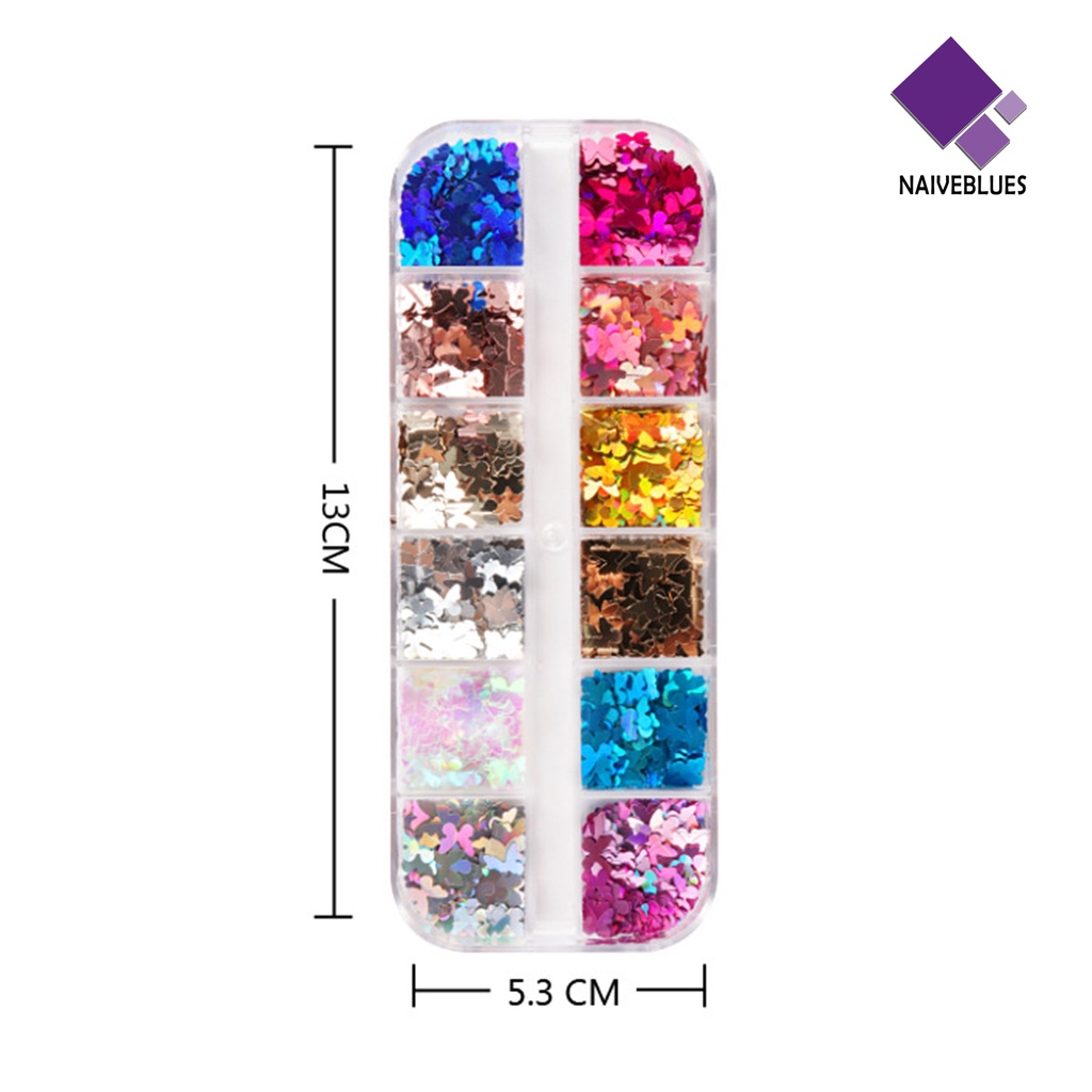 Naiveblue &gt; 12 Sekat / Kotak Payet Kupu-Kupu Untuk Dekorasi Nail Art DIY Butterfly