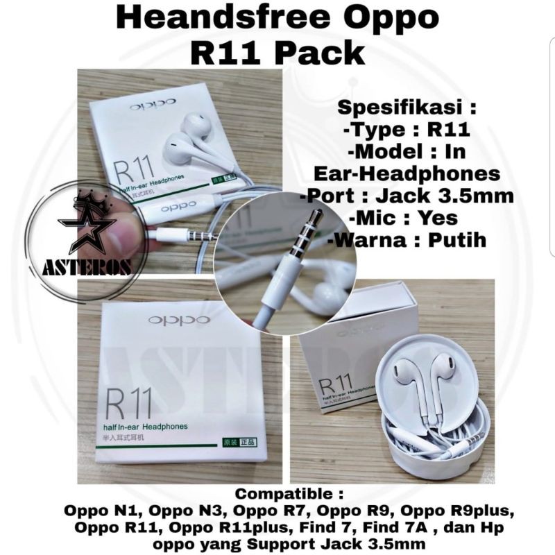 Headset Earphone OPPO R11 ORIGINAL 100% Non Karet