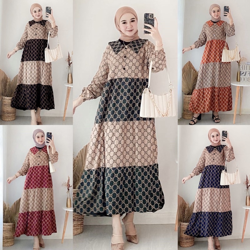 DASTER ANDIN ARAB MIDI DRES COMBI GUCCE || RAYON SUPER GRADE A ORI || KANCING DEPAN BUSUI &amp; BUMIL LD 110