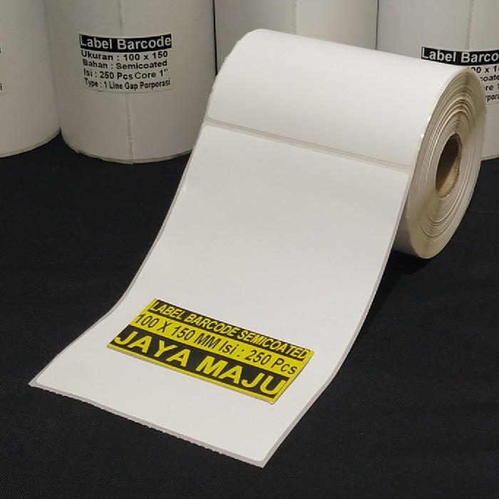 

LABEL BARCODE 100 X 150 KERTAS STICKER SEMICOATED LABEL THERMAL TRANSFER 100x150 MM (isi 250 Pcs)