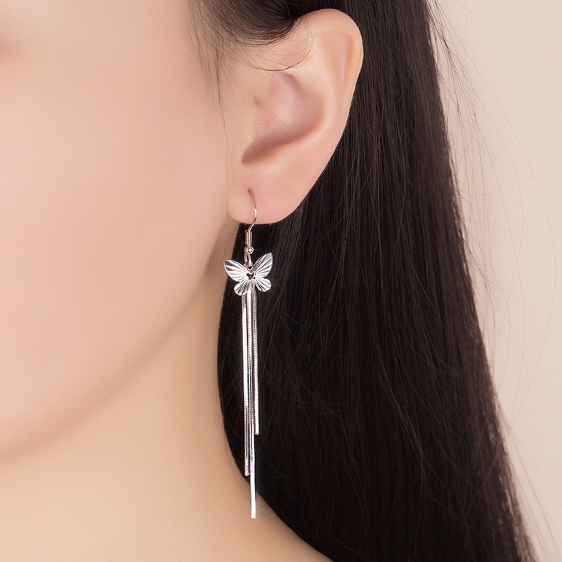 Anting Perak 925 Wanita Kupu-kupu Anting-Anting Kolom Air Perhiasan Fashion